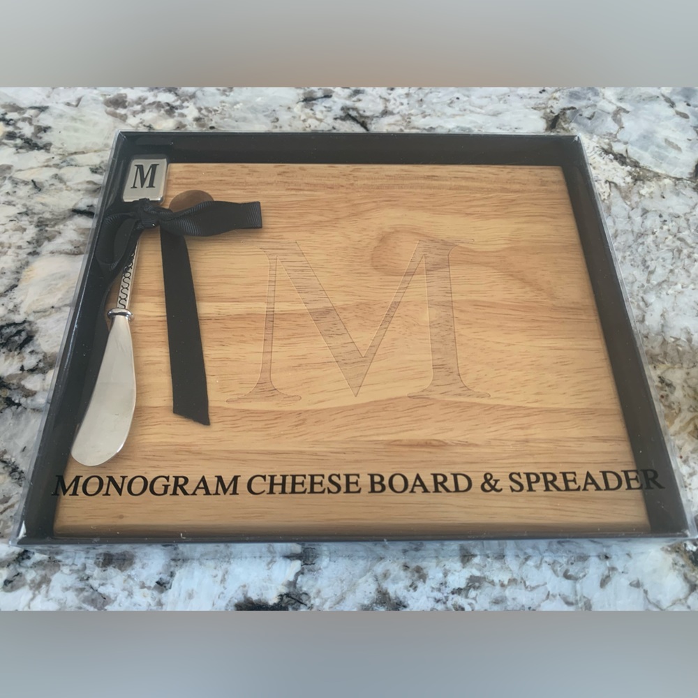 “M” Monogram Cheese Board & Spreader. NWT, in box.